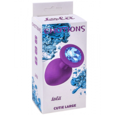 Фиолетовая силиконовая анальная пробка с голубым кристаллом Lola toys Emotions Cutie Large