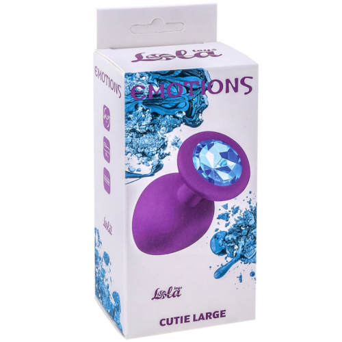 Фиолетовая силиконовая анальная пробка с голубым кристаллом Lola toys Emotions Cutie Large