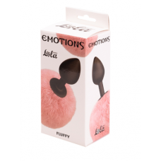 Черная анальная пробка LOLA c персиковым хвостиком Fluffy