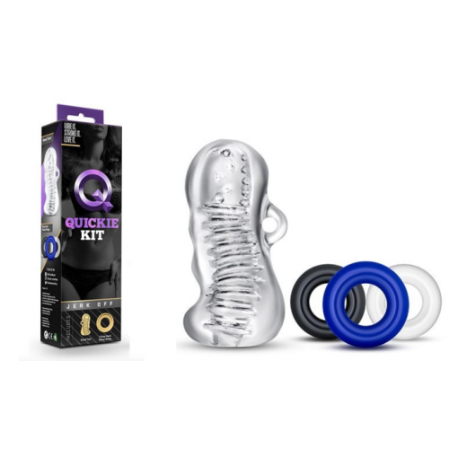 Набор для мужчин «Quickie Kits Jerk Off» мастурбатор и 3 эрекционных кольца