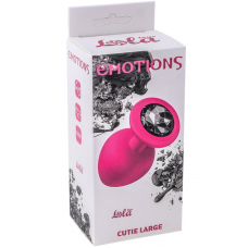 Розовая силиконовая анальная пробка с чёрным кристаллом Lola toys Emotions Cutie Large