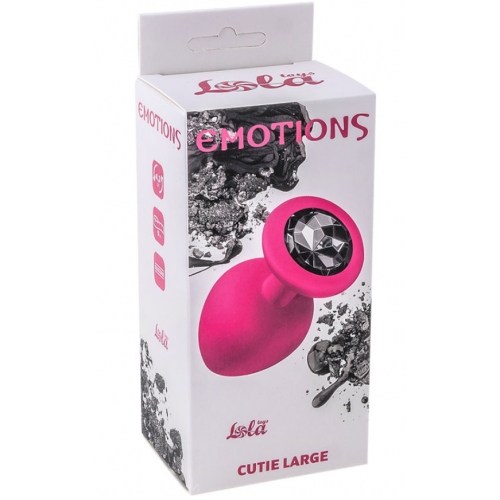 Розовая силиконовая анальная пробка с чёрным кристаллом Lola toys Emotions Cutie Large