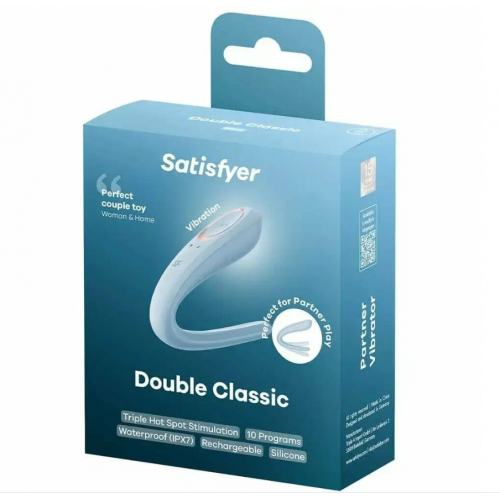 Голубой вибратор для пар Satisfyer DOUBLE classic 