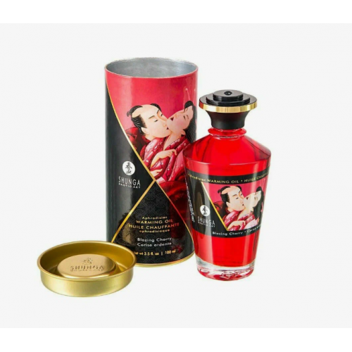 Масло для массажа Shunga blazing cgerry, разогревающее, с ароматом вишни, 100 мл