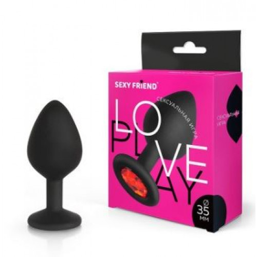 Анальная ювелирка черная LOVE PLAY - M (цвет камня в ассортименте)