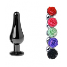 Анальная ювелирка Темная сталь Роза Tears of Steel размера M (цвет камня в ассортименте)