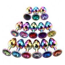 Анальная ювелирка Радужная сталь размера М (цвет камня в ассортименте)