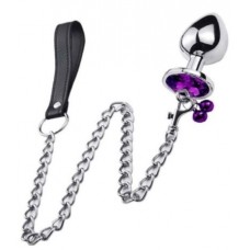 Анальная ювелирка сталь BDSM с поводком S (цвет камня в ассортименте)