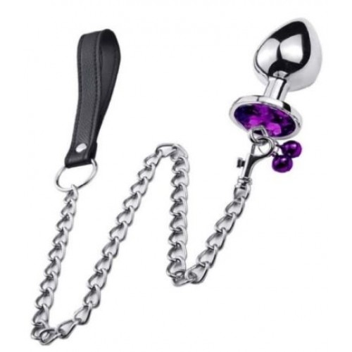 Анальная ювелирка сталь BDSM с поводком S (цвет камня в ассортименте)