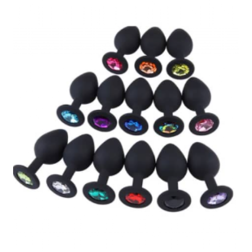 Анальная ювелирка Черная силикон размера М (цвет камня в ассортименте)