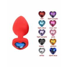 Анальная ювелирка Красная сердце силикон размера М (цвет камня в ассортименте)