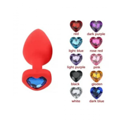 Анальная ювелирка Красная сердце силикон размера М (цвет камня в ассортименте)
