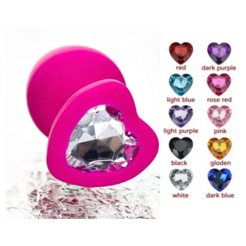 Анальная ювелирка Розовый сердце силикон размера М (цвет камня в ассортименте)
