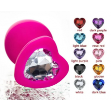 Анальная ювелирка Розовая сердце силикон размера S (цвет камня в ассортименте)