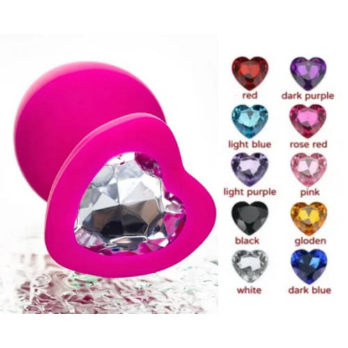 Анальная ювелирка Розовая сердце силикон размера S (цвет камня в ассортименте)