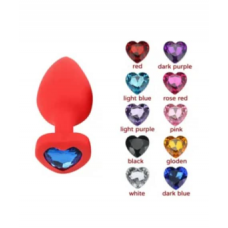 Анальная ювелирка Красный сердце силикон размера S (цвет камня в ассортименте)