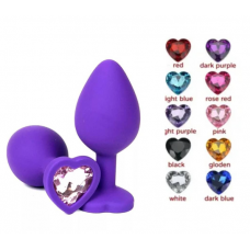 Анальная ювелирка Фиолетовый сердце силикон размера S (цвет камня в ассортименте)