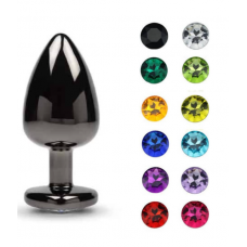 Анальная ювелирка Черная сталь размера M (цвет камня в ассортименте)