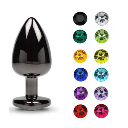 Анальная ювелирка Черная сталь размера M (цвет камня в ассортименте)