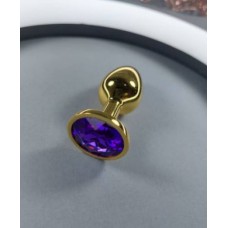 Анальная ювелирка gold plug с камнем фиолетовым размера S