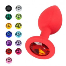Анальная ювелирка Красный силикон размера М (цвет камня в ассортименте)