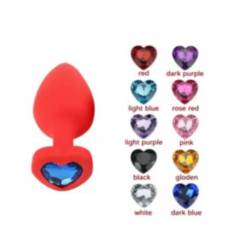 Анальная ювелирка Красная сердце силикон размера L (цвет камня в ассортименте)