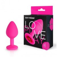 Анальная ювелирка розовая LOVE PLAY - M (цвет камня в ассортименте)