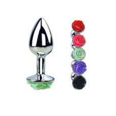 Анальная ювелирка сталь Роза размера M (цвет камня в ассортименте)