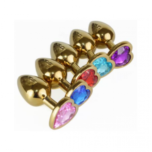 Анальная ювелирка Золотая сталь сердце размера М (цвет камня в ассортименте)