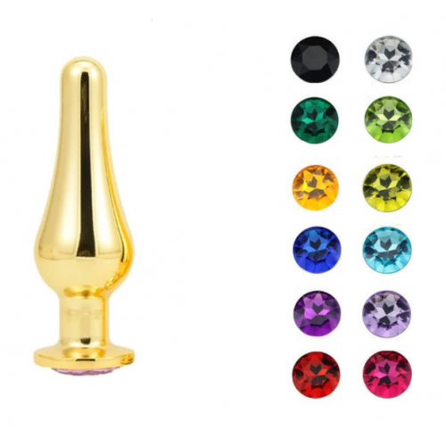 Анальная ювелирка Золотая сталь Tears of Steel размера M (цвет камня в ассортименте)