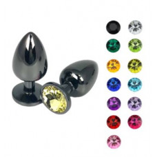 Анальная ювелирка Черная сталь размера S (цвет камня в ассортименте)