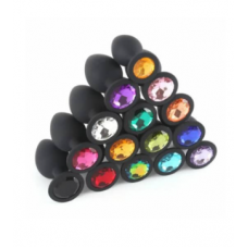 Анальная ювелирка Черная силикон размера S (цвет камня в ассортименте)