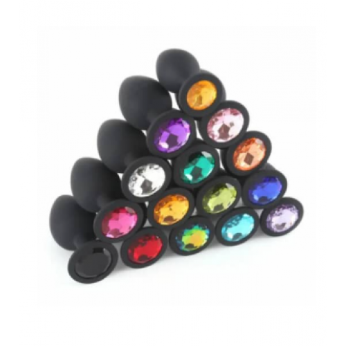 Анальная ювелирка Черная силикон размера S (цвет камня в ассортименте)