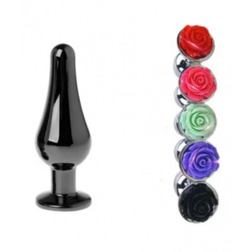 Анальная ювелирка Темная сталь Роза Tears of Steel размера S (цвет камня в ассортименте)