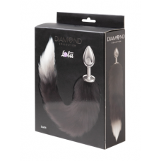 Серебристая анальная пробка с черным хвостом Starlit LOLA