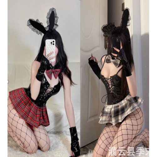 Костюм сладкой Зайки (N01021) ушки, платье с латексным карсетом и трусиками