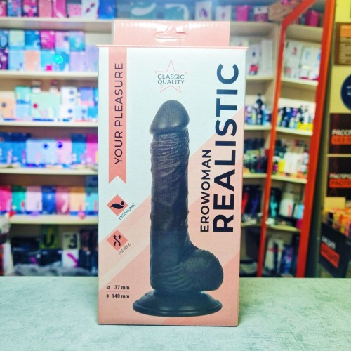 Реалистичный фаллоимитатор коричневого цвета Erowoman - 20 см. (140мм 37мм) 30057-1