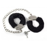 Чёрные меховые оковы на ноги BONDAGE металл
