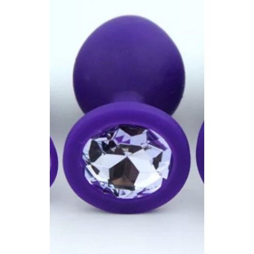 Анальная ювелирка из фиолетового силикона с белым камнем размера M