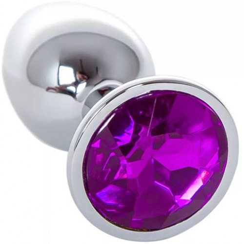 Анальная ювелирка из стали с фиолетовым камнем размера L