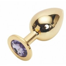 Анальная ювелирка gold plug с фиолетовым камнем размера S
