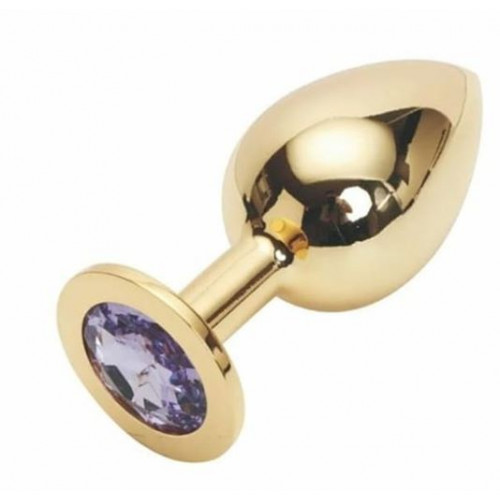 Анальная ювелирка gold plug с фиолетовым камнем размера S