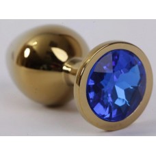 Анальная ювелирка gold plug с синим камнем размера S
