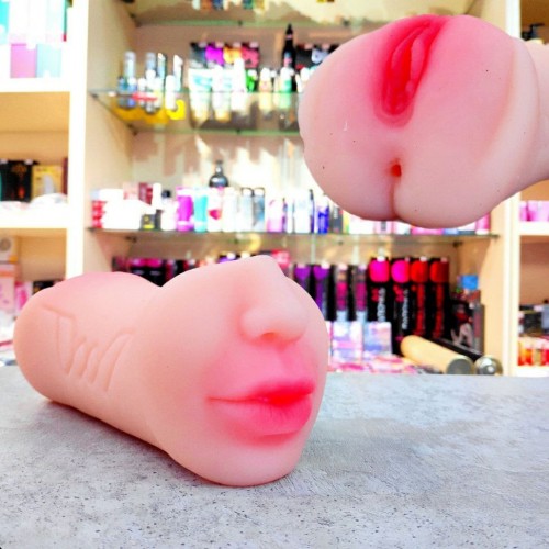 Мастурбатор 3в1 Влагалище, анус и рот с зубами Белый