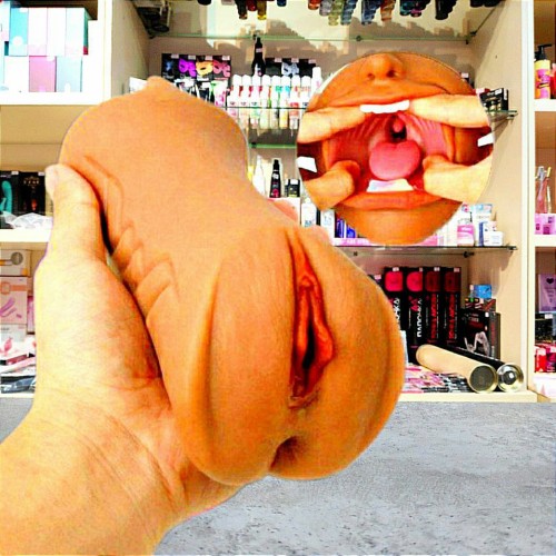 Мастурбатор 3в1 Влагалище, анус и рот с зубами Шоколадный