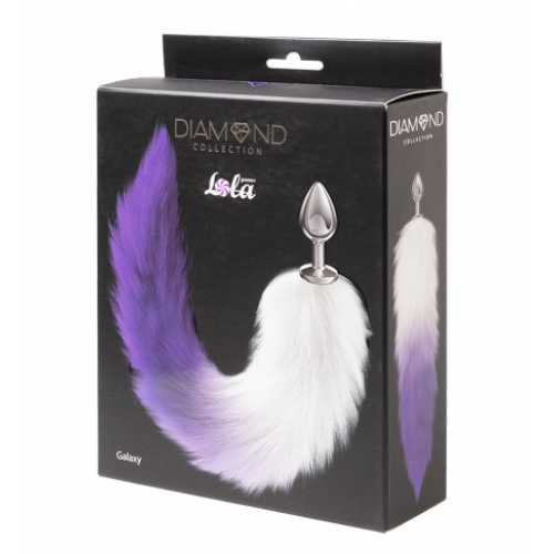 Серебристая анальная пробка с фиолетовым хвостом Galaxy