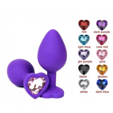 Анальная ювелирка Фиолетовый сердце силикон размера M (цвет камня в ассортименте)