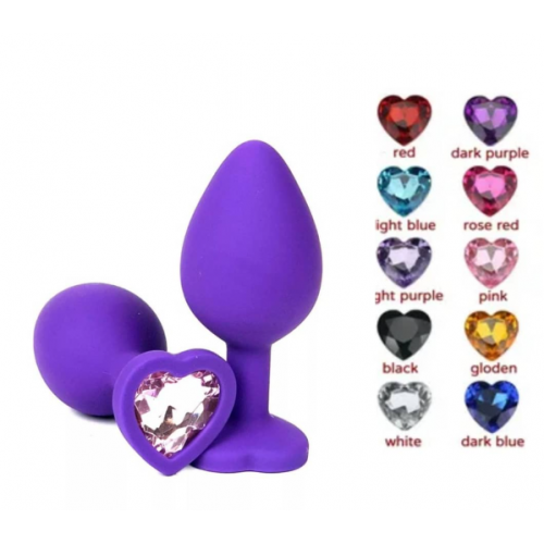 Анальная ювелирка Фиолетовый сердце силикон размера M (цвет камня в ассортименте)