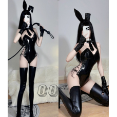 Костюм Латексной Зайки (N08064) ушки, хвостик, манжеты, боди, галстук в наборе 