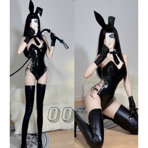 Костюм Латексной Зайки (N08064) ушки, хвостик, манжеты, боди, галстук в наборе 